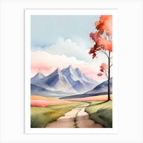 Tranquil Mountains In Minimalist Watercolor Vertical Composition 18 Art Print