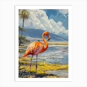 Greater Flamingo Lake Natron Tanzania Tropical Illustration 6 Art Print