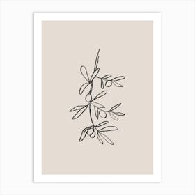 Olive Branch Beige Line Art Art Print