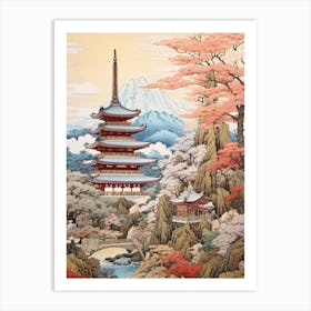 Chureito Pagoda In Yamanashi, Ukiyo E Drawing 2 Art Print