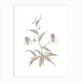 Stained Glass Flame Lily Mosaic Botanical Illustration on White Art Print