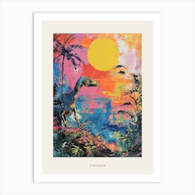 Colourful Dinosaur Painting Landscape 2 Poster Art Print