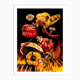 BBQ, Grilled vegetables — Food kitchen poster/blackboard, photo art Art Print