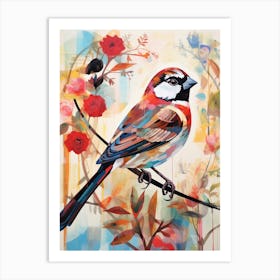 Bird Painting Collage House Sparrow 2 Art Print