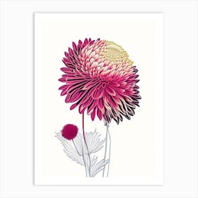 Chrysanthemum Floral Minimal Line Drawing 2 Flower Art Print