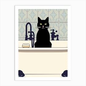 Black Cat In A Bathtub Art Print