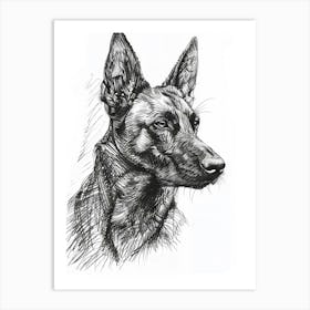 German Shepherd Dog Line Drawing Sketch 2 Art Print