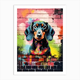 Aesthetic Dachshund Dog Puppy Brick Wall Graffiti Artwork Art Print