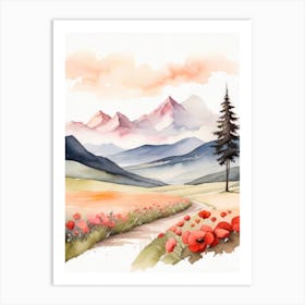 Tranquil Mountains In Minimalist Watercolor Vertical Composition 36 Art Print