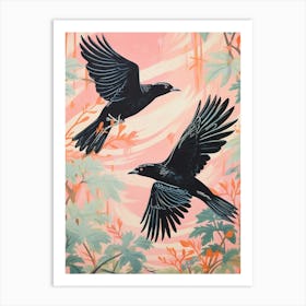 Vintage Japanese Inspired Bird Print Blackbird 4 Art Print