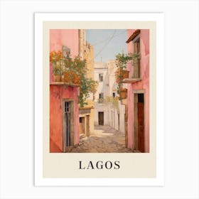 Lagos Portugal 3 Vintage Pink Travel Illustration Poster Art Print