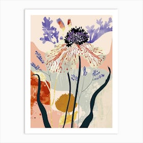 Colourful Flower Illustration Scabiosa 1 Art Print