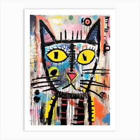 Purr-fect Graffiti: Black Cat in Basquiat Style Neo-expressionism Art Print