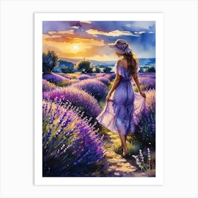 Boho Girl In Lavender Field Art Print