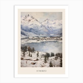 Vintage Winter Painting Poster St Moritz Switzerland 3 Art Print