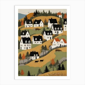 Minimalist Scandinavian Village Painting (13) Art Print
