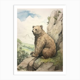 Storybook Animal Watercolour Grizzly Bear 1 Art Print