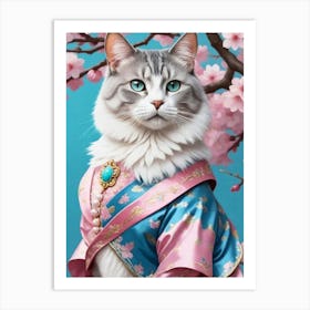 Cat In Kimono 2 Art Print