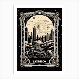 San Diego, United States, Tarot Card Travel  Line Art 4 Art Print