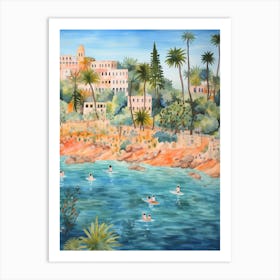 Swimming In Ibiza Spain Watercolour Art Print