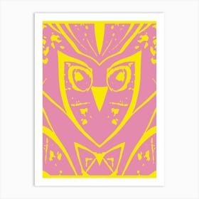 Abstract Owl Pink And Yellow 1 Art Print