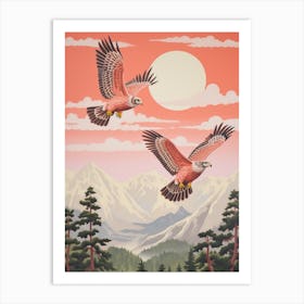 Vintage Japanese Inspired Bird Print Red Tailed Hawk 3 Art Print