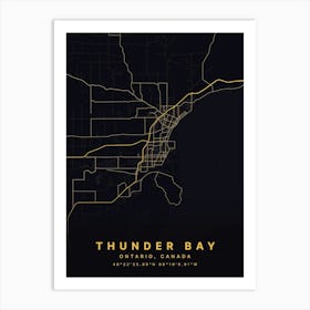 Thunder Bay Ontario Canada Black And Gold Map Art Print