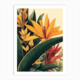 Tropical Leaves And Flowers Art Print