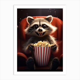 Cartoon Crab Eating Raccoon Eating Popcorn At The Cinema 4 Art Print