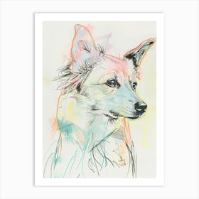 Swedish Vallhund Dog Colourful Line Illustration Art Print