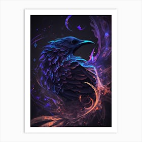 Magical Raven Neon Art Print