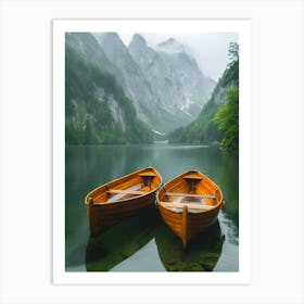 Two Wooden Boats On A Lake Art Print