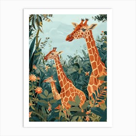 Giraffe In The Plants Modern Kitsch Illustration 3 Art Print