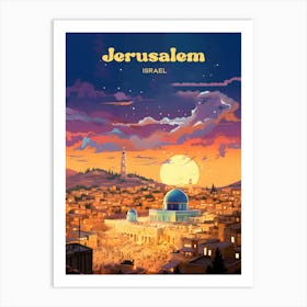 Jerusalem Israel Sunset Modern Travel Art Art Print