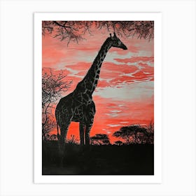 Red Silhouette Giraffe 3 Art Print