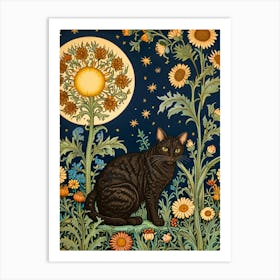 William Morris Black Cat In Sunflowers Art Print