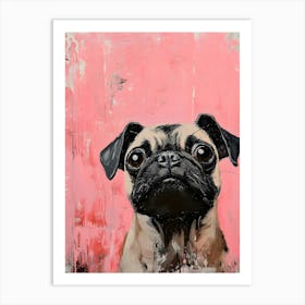 Minimal Pug With Pink Background 2 Art Print