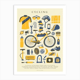Retro Cycling Kit Art Print in Blue, Yellow and Cream | Vintage Bicycle Poster | Sport and Outdoor Nostalgic Graphic Illustration 1 Art Print