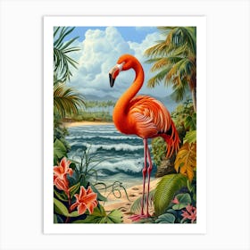 Greater Flamingo Caribbean Islands Tropical Illustration 6 Art Print