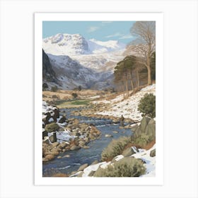 Vintage Winter Illustration Snowdonia National Park United Kingdom 3 Art Print