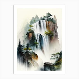 Huangshan Waterfall, China Water Colour  (3) Art Print