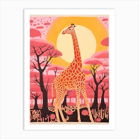 Giraffe In The Trees Cute Pink Patterns 5 Art Print