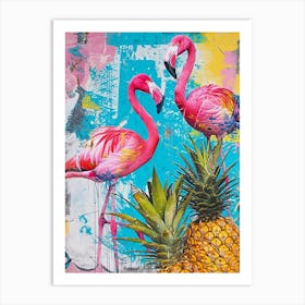 Flamingoes & Pineapple Kitsch Collage 2 Art Print