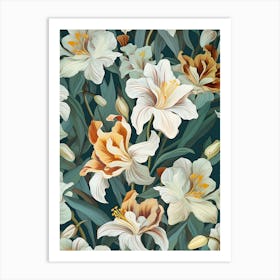 Seamless Pattern With Lilies Affiche