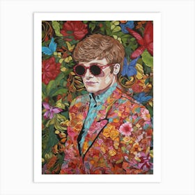 Floral Handpainted Portrait Of Elton John 4 Art Print