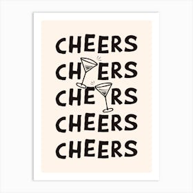 Cheers Cocktail Drinks in Black and Off White Art Print