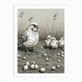 Owl And Chicks Art Print