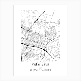 Kefar Sava,Israel Minimalist Map Art Print