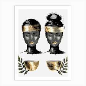 Two Black Women With Gold Headscarves Art Print