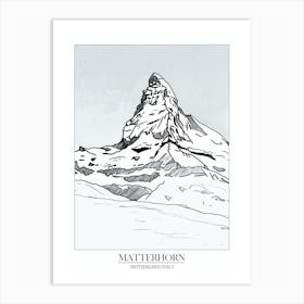 Matterhorn Switzerland Italy Line Drawing 2 Poster Art Print